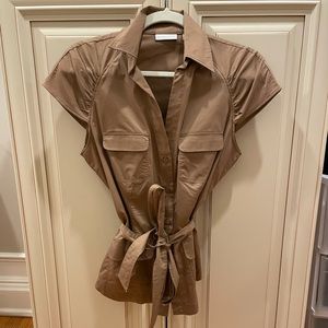 New York & Company Tan Belted Shirt